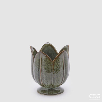 EDG Vaso in ceramica a forma di bocciolo tulipano verde H 16 cm