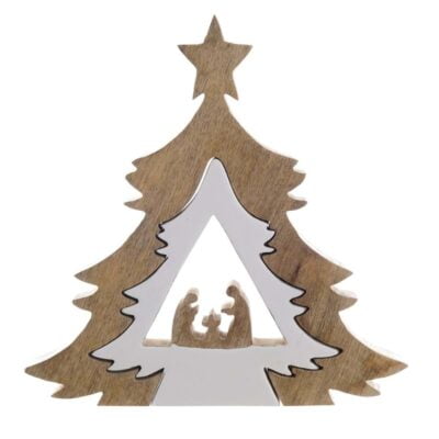 Décoration de Noël Sapin de Noël en bois H 34 cm Blanc Mariclo